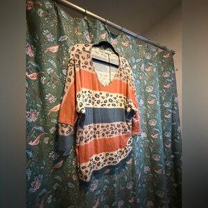 Cream n Sugar Striped and Leopard Print Sweater